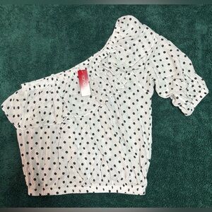 Chic White Polka Dot Off-Shoulder Blouse